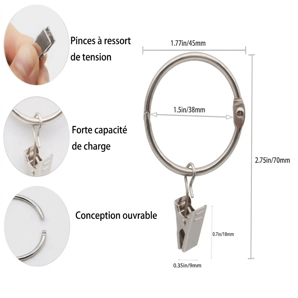 Anneaux clips pour rideaux Névolis