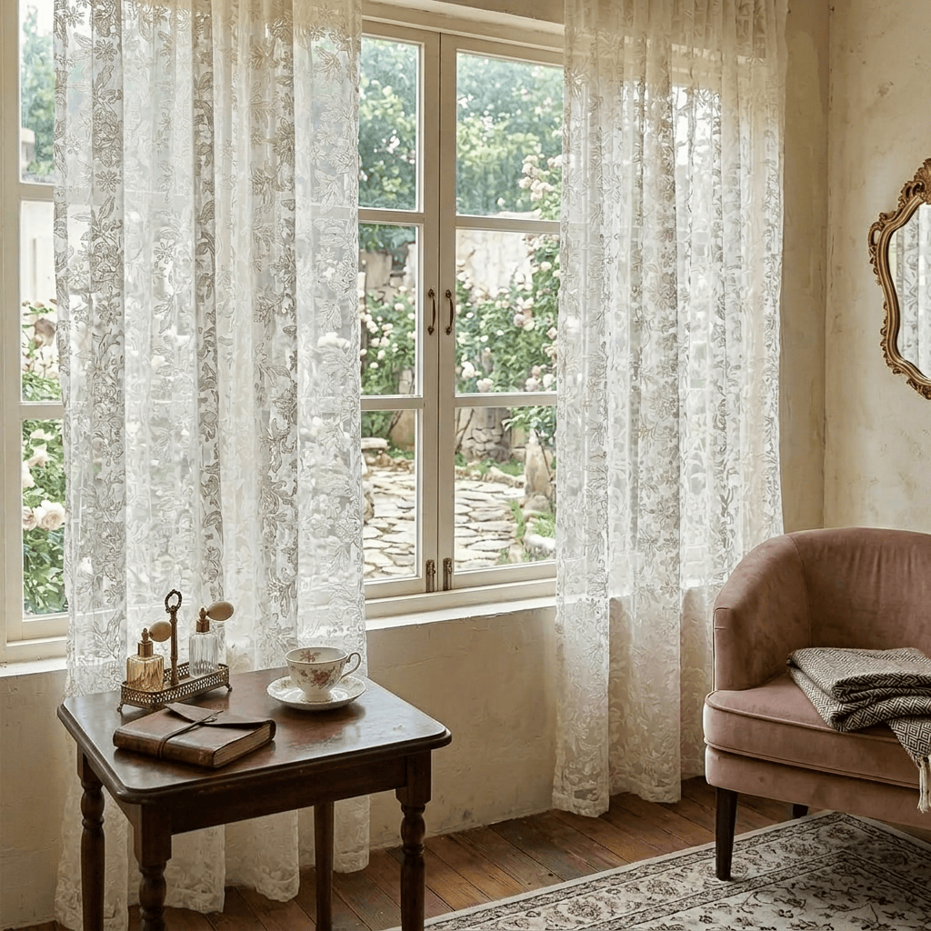 Rideau en dentelle ancienne Névolis