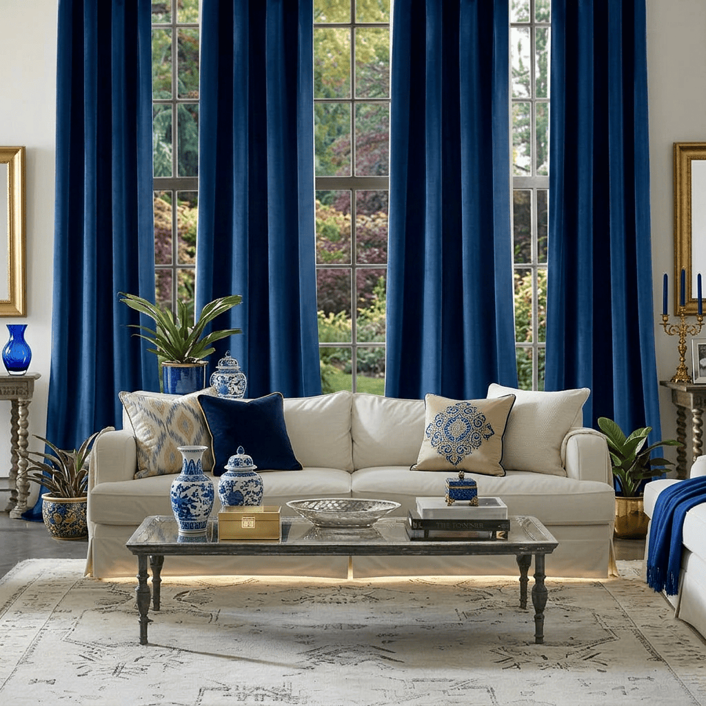 Rideau aspect velours bleu Névolis