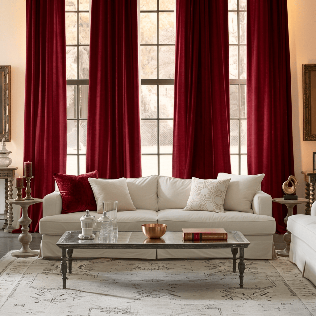 Rideau aspect velours rouge Névolis